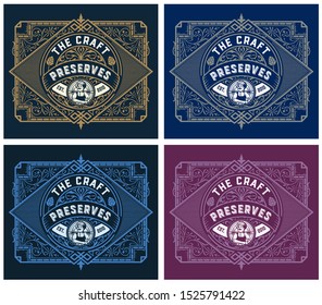 Vintage Preserves set labels with Chef illustration Vintage Preserves set labels with Chef illustration