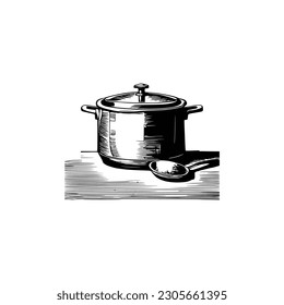 Vintage Pressure cooker vector illustration.