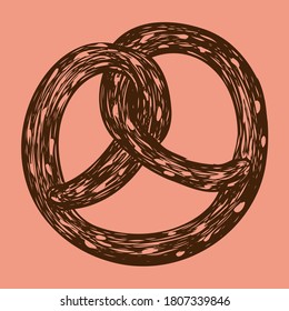 Vintage pretzel drawn with strokes on an orange background