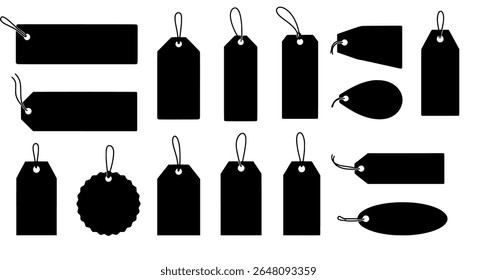 Vintage price tags, product labels, and hang tag silhouettes - vector icons or decorative elements for branding, packaging, or layout design