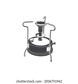 Vintage primus silhoutte on white background. Vector illustration. Retro camping primus silhouette. Equipment for camping, climbing, hiking, traveling.