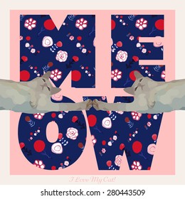 Vintage print background and slogan with cats. For t-shirt or other uses. Vector illustration.
