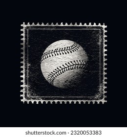 Balón de béisbol impreso de época. Diseño sencillo y minimalista sobre fondo negro transferible a una camiseta. Béisbol. Baloncesto creativo para pegatinas y diseños de camisetas, vector.