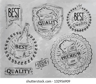 Vintage print design elements on beer quality theme drawing with coal on grey background.