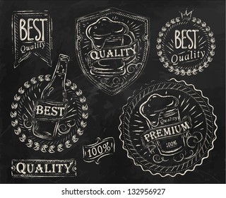 Vintage print design elements on beer quality theme drawing with chalk on blackboard background.