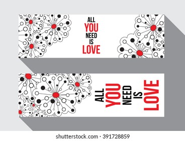 Vintage print with lettering and decoration. All you need is love. This illustration can be used as a greeting card or as a print on T-shirts and bags.