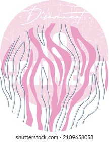 Vintage print on zebra and tiger pattern. Text and old effect under zebra pattern. Textile pattern work.