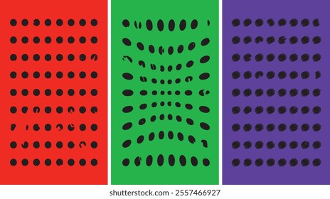 vintage print pattern consisting of polka dots, set of colorful posters. vector illustration.