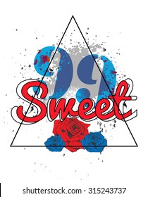 Vintage print and slogan on white background. For t-shirt or other uses, in vector.