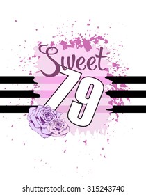 Vintage print sweet on striped background. For t-shirt or other uses, in vector.