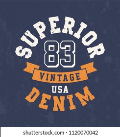 Vintage print for t-shirt or apparel. Vector graphic with traditional denim theme and typography.
