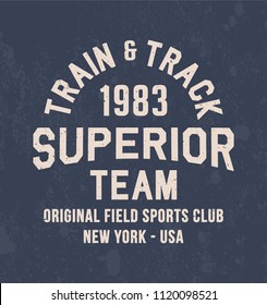 Vintage print for t-shirt or apparel. Vector graphic with traditional denim theme and typography. Vintage effects are easily removable.