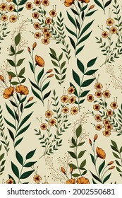 Vintage print with various wildflowers and herbs. Seamless botanical pattern on a light background. Vector illustration.