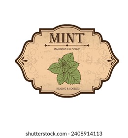 Diseño de etiquetas imprimibles con menta. Estilo retro único de etiqueta antigua para botellas.	