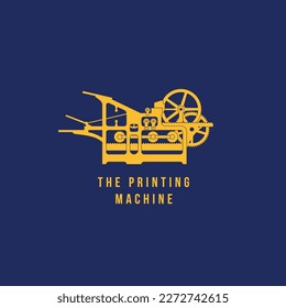 Vintage printing machine logo vector icon illustration
