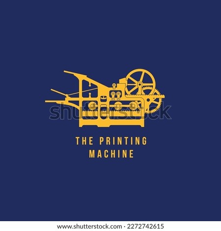 Vintage printing machine logo vector icon illustration