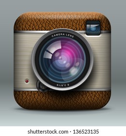 Vintage professional photo camera icon, vector illustration.