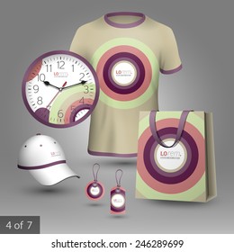 Vintage promotional souvenirs design for corporate identity with color round elements. Stationery set
