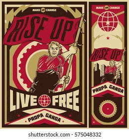 Vintage propaganda poster and elements. Isolated artwork object. Suitable for and any print media need.