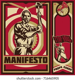 Vintage Propaganda Poster And Elements. Isolated artwork object. Suitable for and any print media need.
