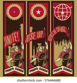 Vintage propaganda poster and progress elements. Isolated artwork object. Suitable for and any print media need.