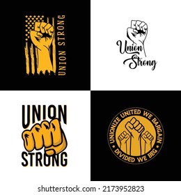 Vintage Proud Labor Day Workers Union Strong Fist T-Shirt Vector Bundle With Graphic Elements, Labor Typographic Saying Design Bundle.