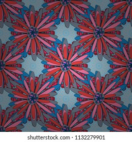 Vintage pro-vance style. Flower vector seamless pattern with assorted plants in blue, pink and gray.