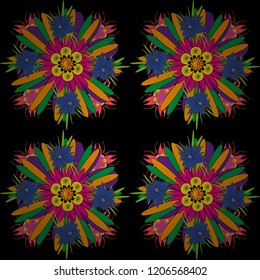 Vintage pro-vance style. Flower vector seamless pattern with assorted plants in green, yellow and black.