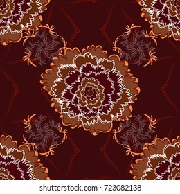 Vintage pro-vance style. Flower vector seamless pattern with assorted plants in white, orange and brown.