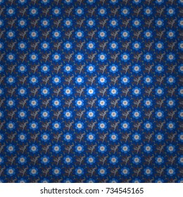Vintage pro-vance style. Flower vector seamless pattern with assorted plants in gray, beige and blue.