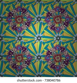 Vintage pro-vance style. Flower vector seamless pattern with assorted plants in yellow, blue and gray.