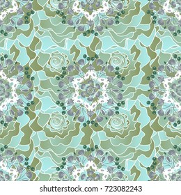 Vintage pro-vance style in neutral, white and green colors. Flower vector seamless pattern with assorted plants.