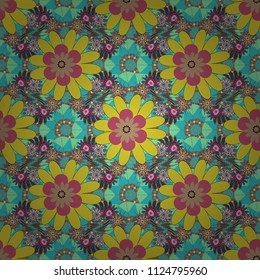 Vintage pro-vance style in pink, yellow and blue colors. Flower vector seamless pattern with assorted plants.