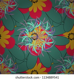 Vintage pro-vance style in red, yellow and green colors. Flower vector seamless pattern with assorted plants.