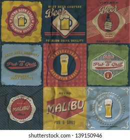 Vintage pub & grill label vector design set.