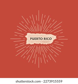 Vintage Puerto Rico map with grunge texture and emblem. Puerto Rico vintage print for t-shirt. Trendy Hipster design. Vector illustration