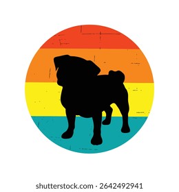 Vintage Pug Silhouette Sunset Landscape Circle Design Nostalgic Dog Art for Pet Lovers