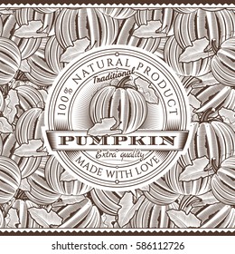 Vintage Pumpkin Label On Seamless Pattern