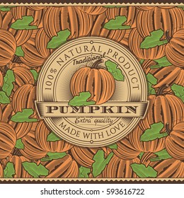 Vintage Pumpkin Label On Seamless Pattern