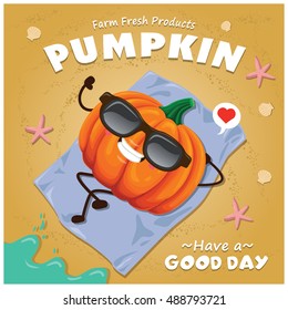 Vintage pumpkin poster design with pumpkin character. Chinese word means sushi.

