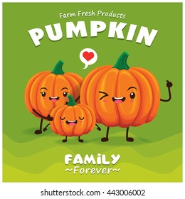 Vintage Pumpkin Poster Design With Vector Pumpkin Character.