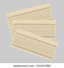 Vintage Punch Card For Drawing And Storing Computer Information. Vector.