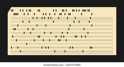 Vintage punch card for electronic calculated data processing machines. Retro punchcard for input and storage in automated technology information processing systems. Vector illustration isolated.