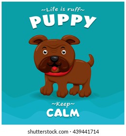 Vintage Puppy poster design with vector puppy character.