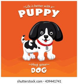 Vintage Puppy poster design with vector puppy character.