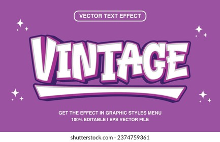 Vintage-lila-bearbeitbare Texteffekt-Vorlage, 3D-Cartoon-Retro-Textstil, Premium-Vektorgrafik	