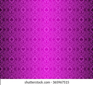 Vintage purple poker background with classic ornament and cards symbols