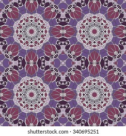 Vintage purple seamless pattern. Mandala.