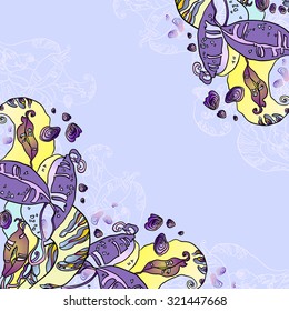 Vintage purple violet floral card Greeting floral border
