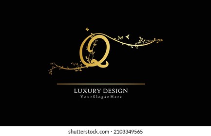 Vintage Q Letter Floral Design. Classic Monogram Alphabetical Icon for book design, brand name, stamp, Restaurant, Boutique, Notary, Hotel.